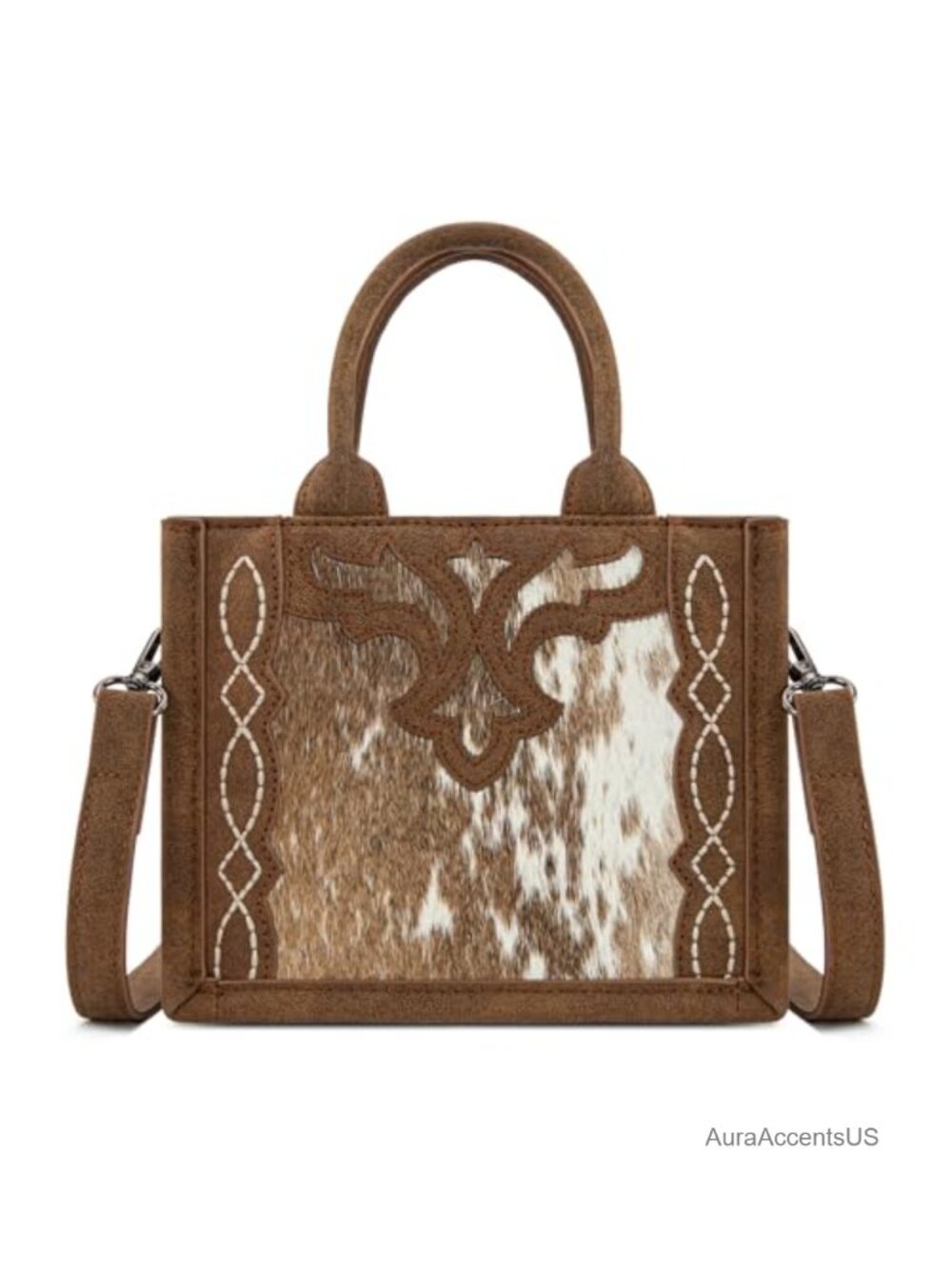 Genuine Hair-On Cowhide Mini Tote Bag Tooled Western Handbag